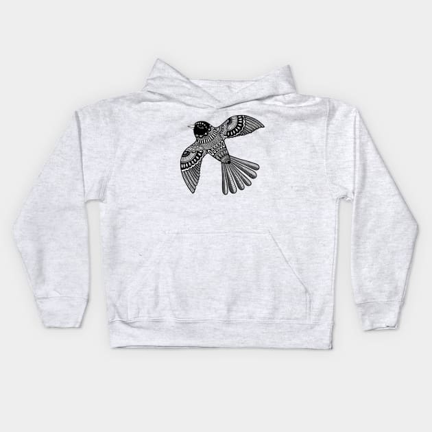 Black and white bird Kids Hoodie by SoozieWray